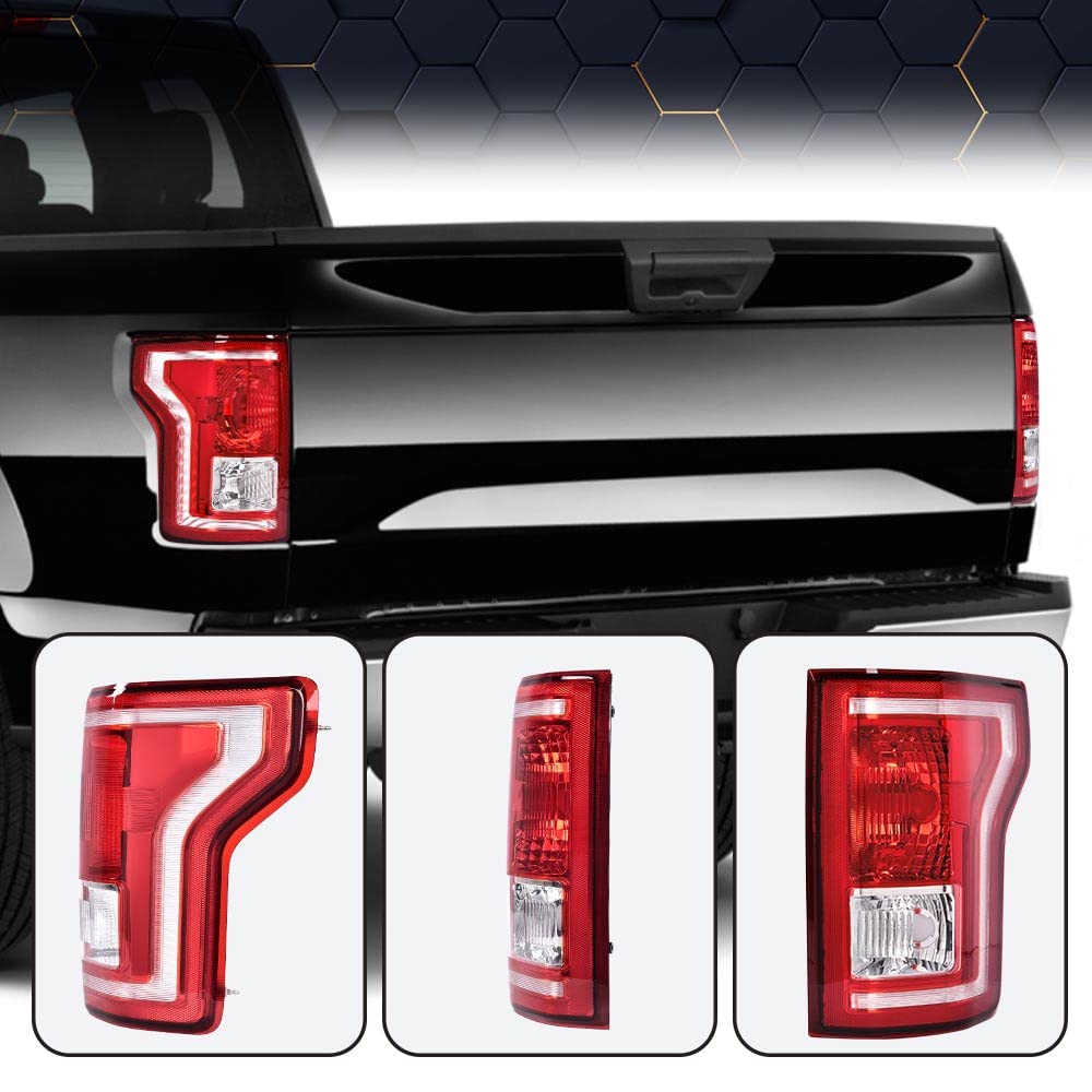 Pit66 Tail Lights Compatible With Ford F150 2015-2017 (Submodel: Lariat, Xl, Xlt) Red Lens Rear Lights Brake Lamps Drive & Passe