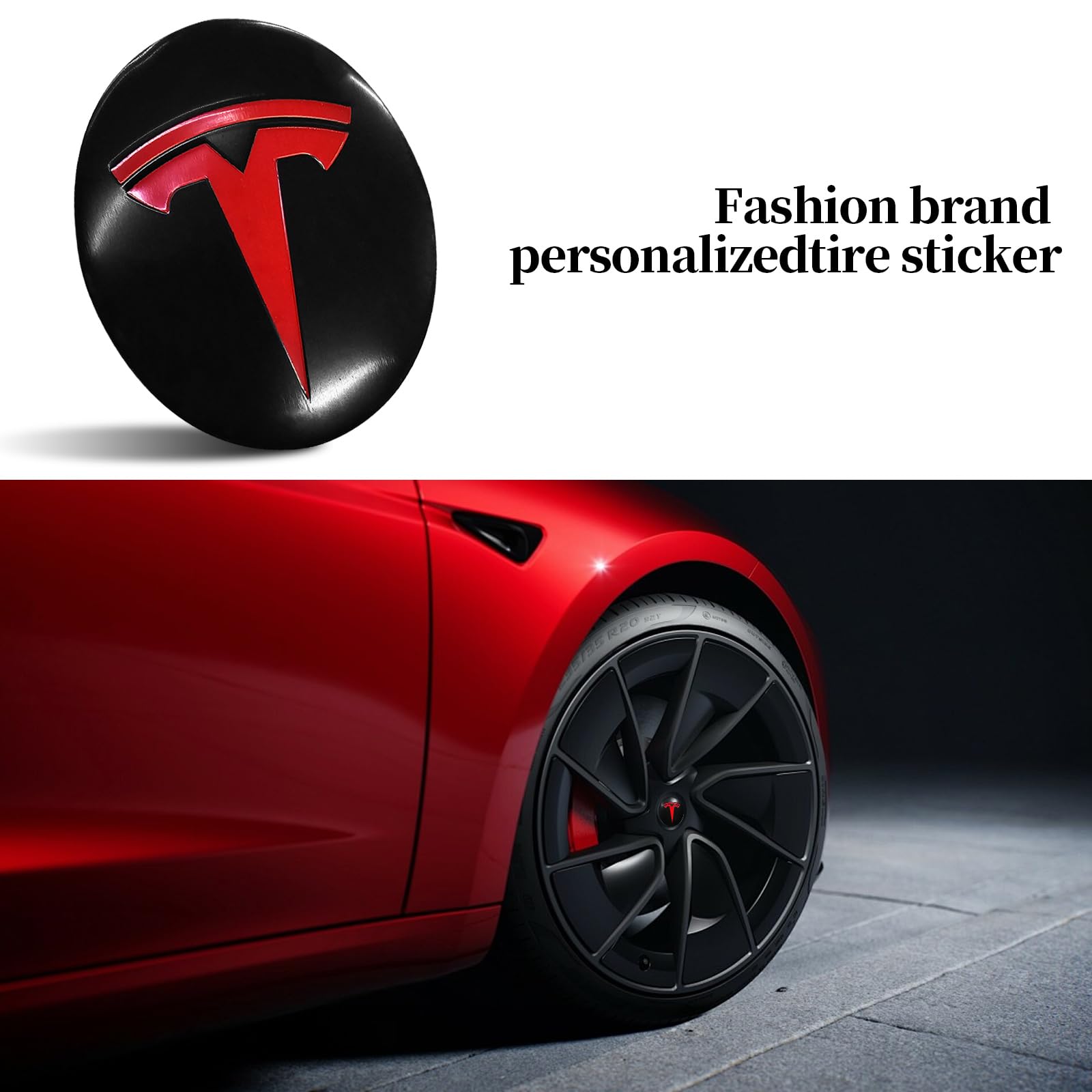 Knomix 4 Pack Aluminum Waterproof Wheel Cover Center Emblem Sticker for Tesla Model 3 Model Y 56mm Hubcaps Wheel Rim Cover (Matt