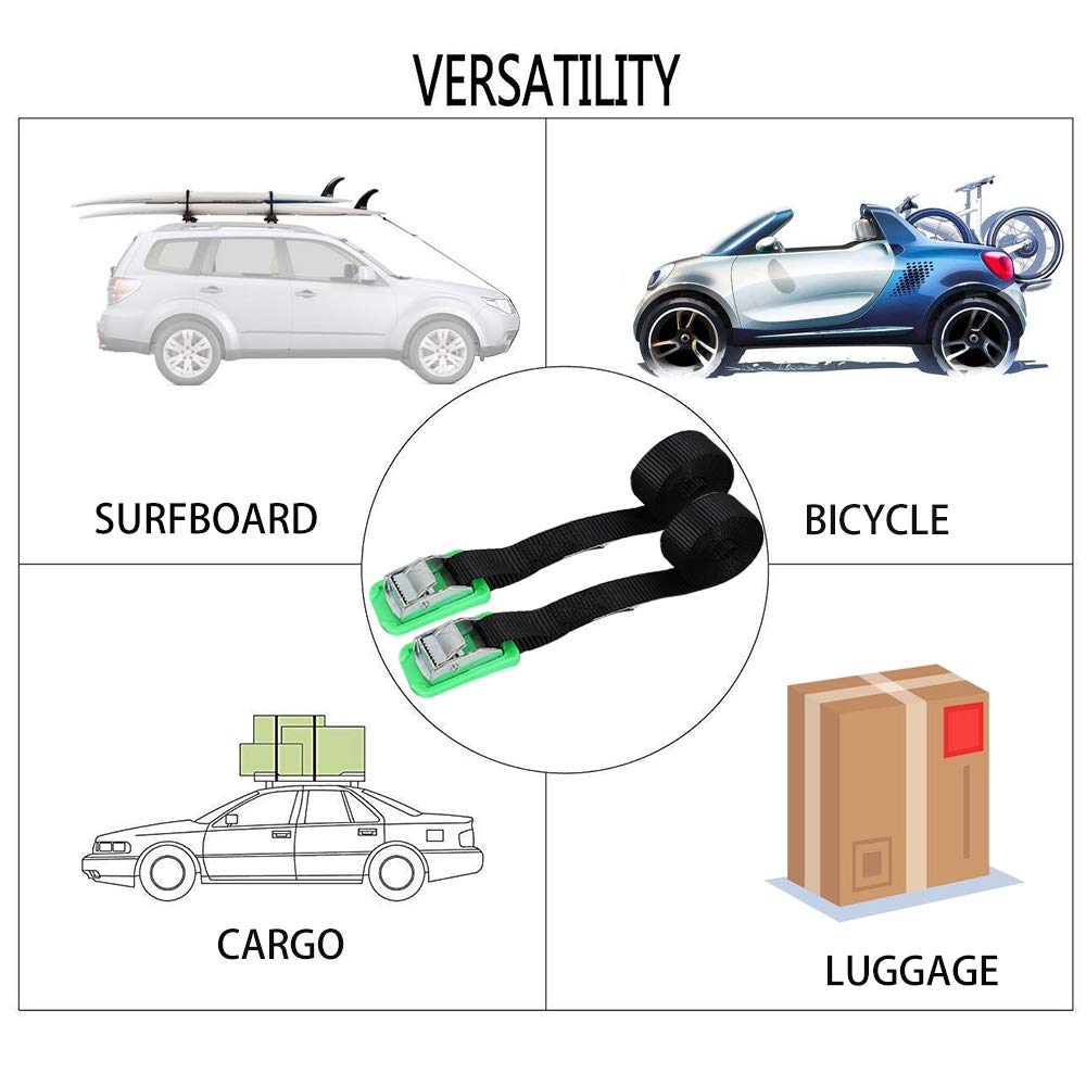 Xstrap Standard Padded Cam Lock Buckle 6Pk 8Ft Powersports Tie-Downs Black Lashing Straps, Come With A Drawstring Bag, For Securing Cargo, Luggage, Kayak