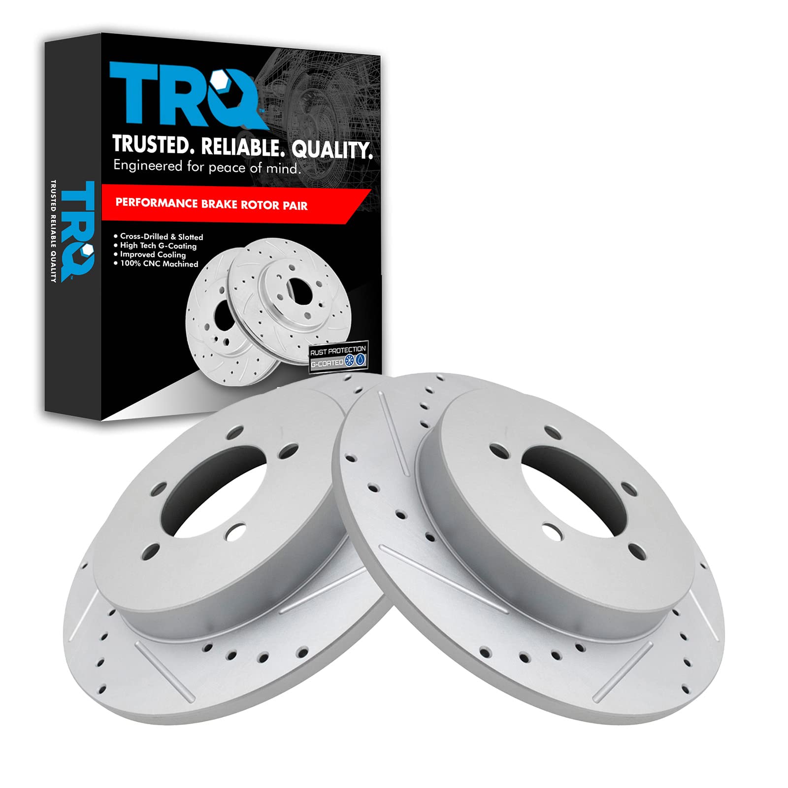 Trq Rear Performance Brake Rotors Set Premium G-Coated Cross Drilled & Slotted Compatible With 2002-2010 Ford Explorer 2007-2010
