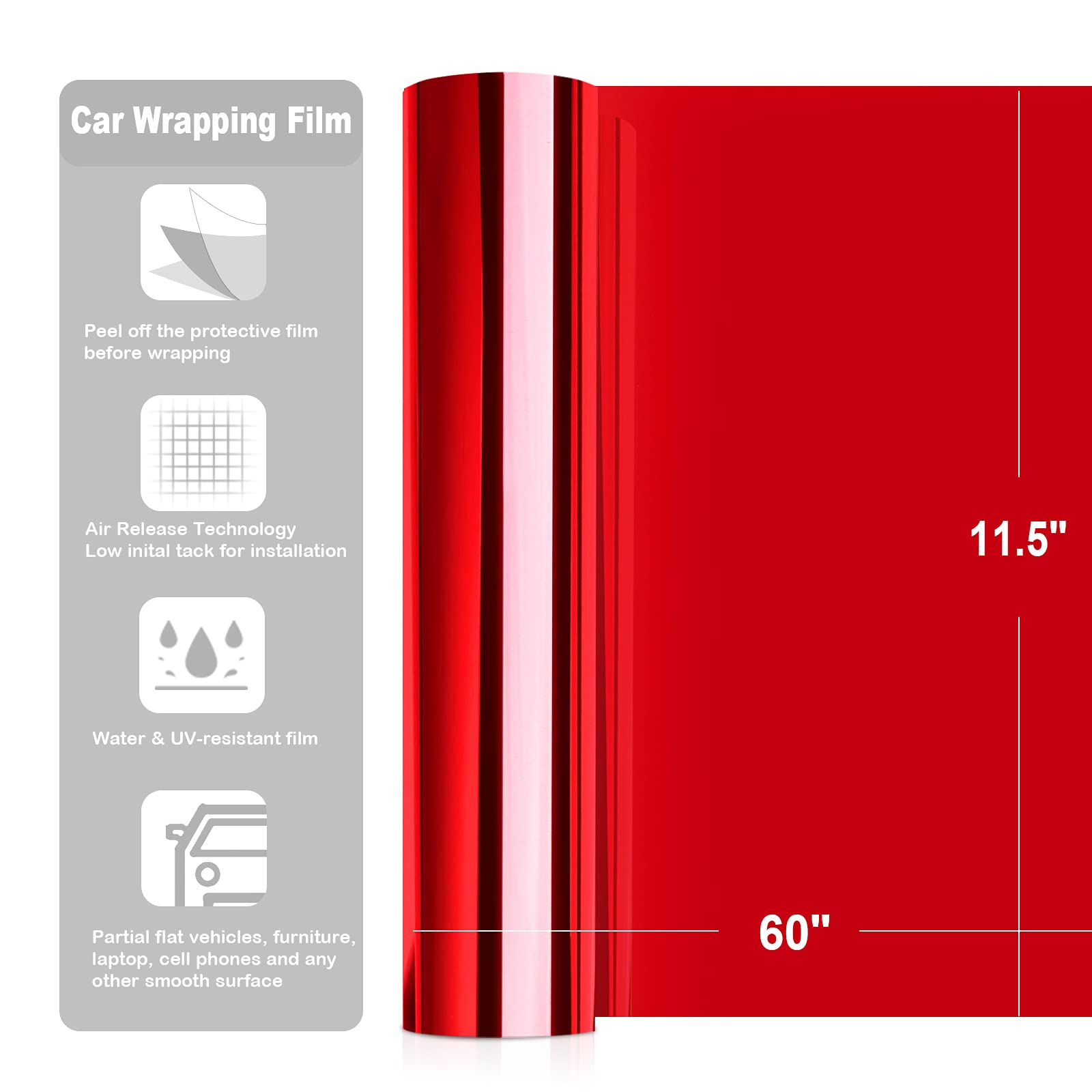 Teckwrap Adhesive Chrome Mirror Vinyl Wrap Sticker Decal Film Sheet 11.5 X 60(Red)