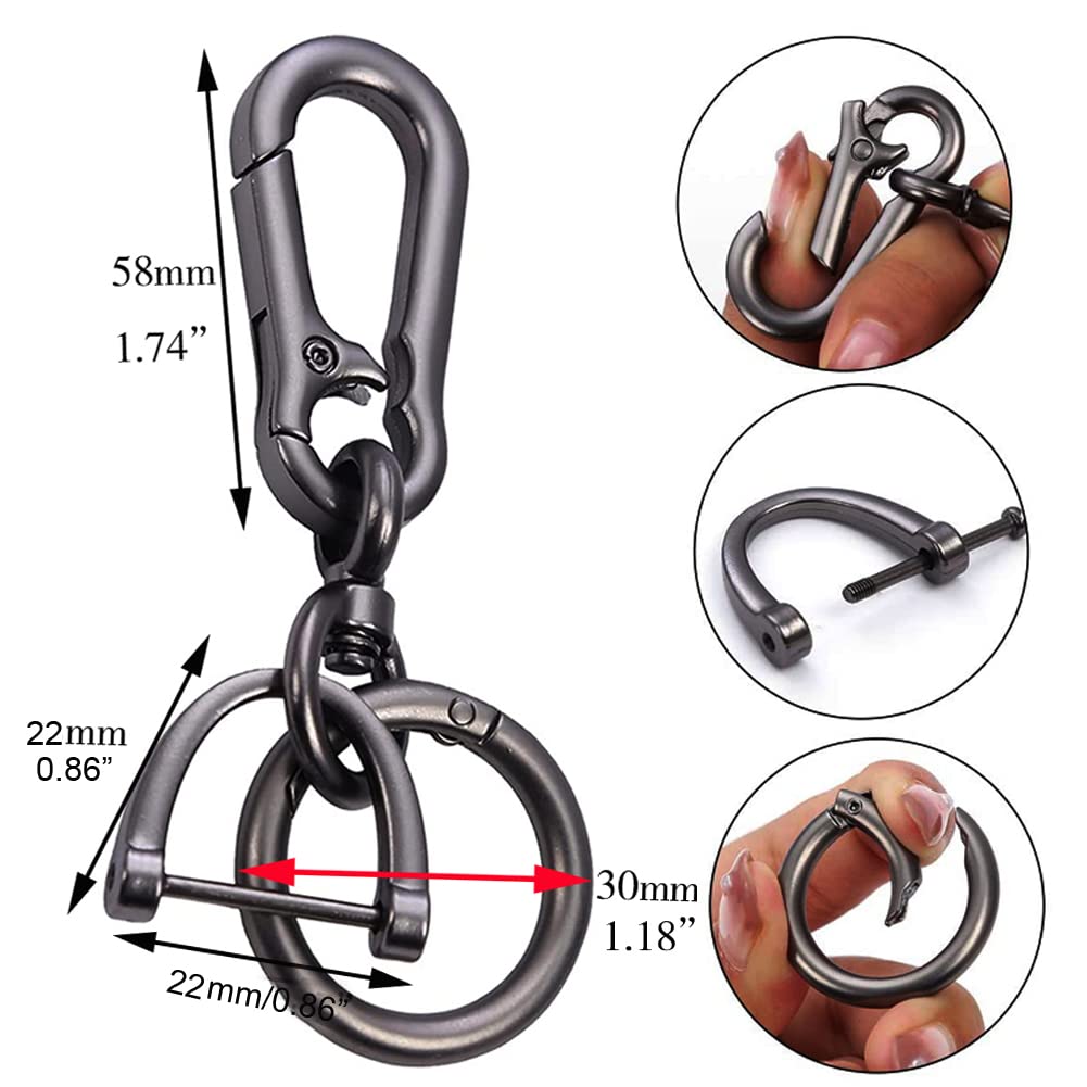 Imeisuit 2 Sets Car Keychain Car Key Clip Quick-Release Horseshoe Shape D-Ring Key Fob Holder With Round Carabiner Keychain