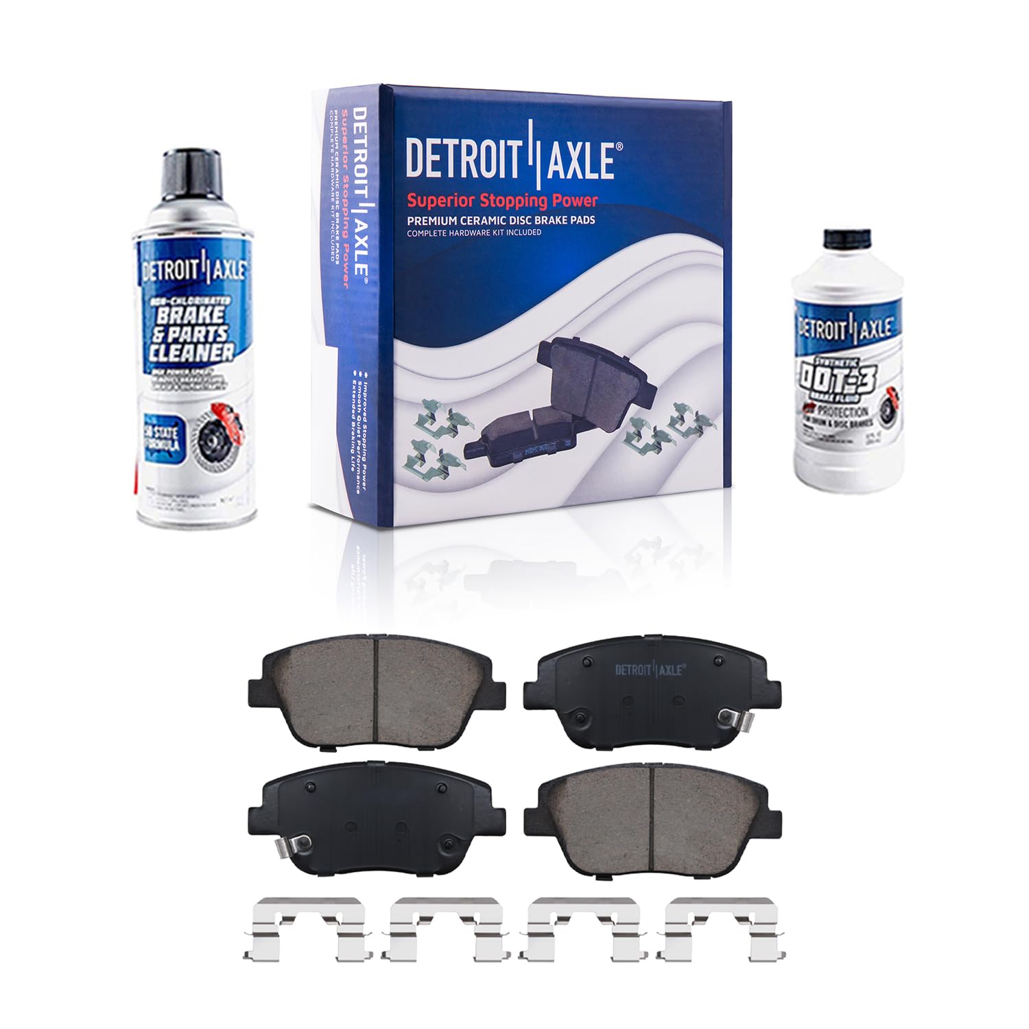 Detroit Axle - Front Ceramic Brake Pads w/Hardware + Brake Cleaner Fluid Replacement for 2011-2015 Hyundai Sonata 2011-2016 Kia 