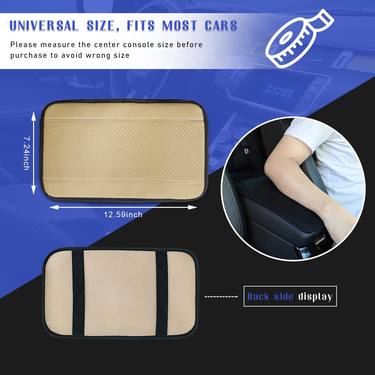Ziciner Leather Car Center Console Armrest Pad, Pu Waterproof Auto Seat Box Cover Protector, Hand Rest Cushion Protection Pad, Vehicles Interior Accessories Universal For Car,Suv (Beige)