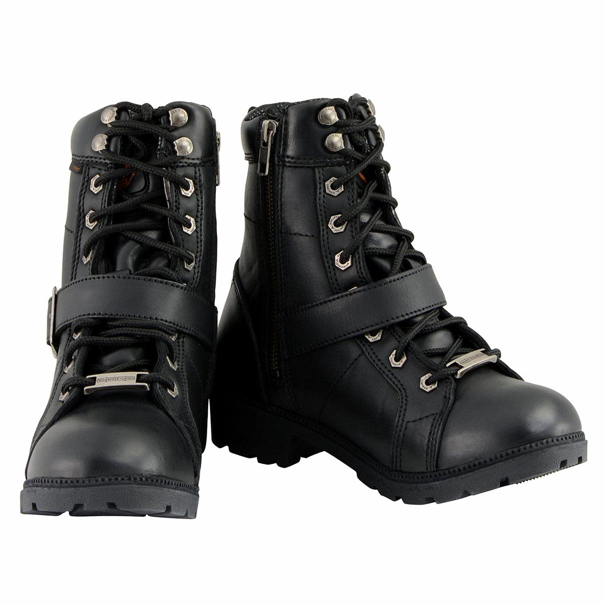 Milwaukee Leather MBL9326WP Women's Premium Black Leather Lace-Up Waterproof Motorcyle Rider Boots - 8