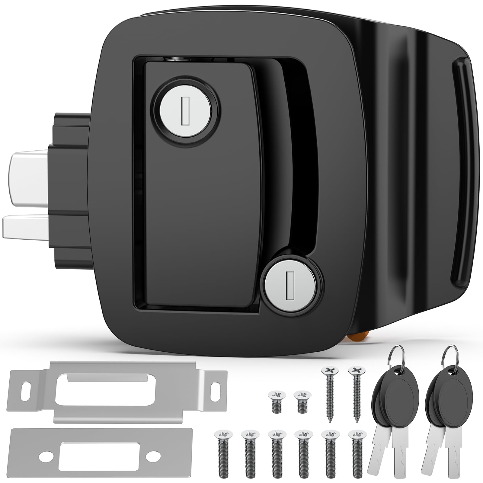 Paulinn Rv Door Lock Replacement - Black 100% Paddle Deadbolt Lock, Ip67 Waterproof Camper Door Lock With 4 Keys For Horse Trail
