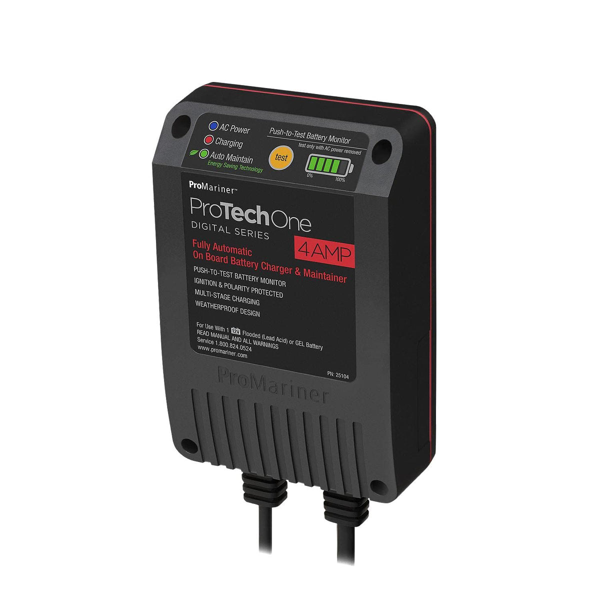 Promariner 25104 Protechone Digital Series 4 Amp Fully Automatic On-Board Battery Charger And Maintainer Ac Corded Model