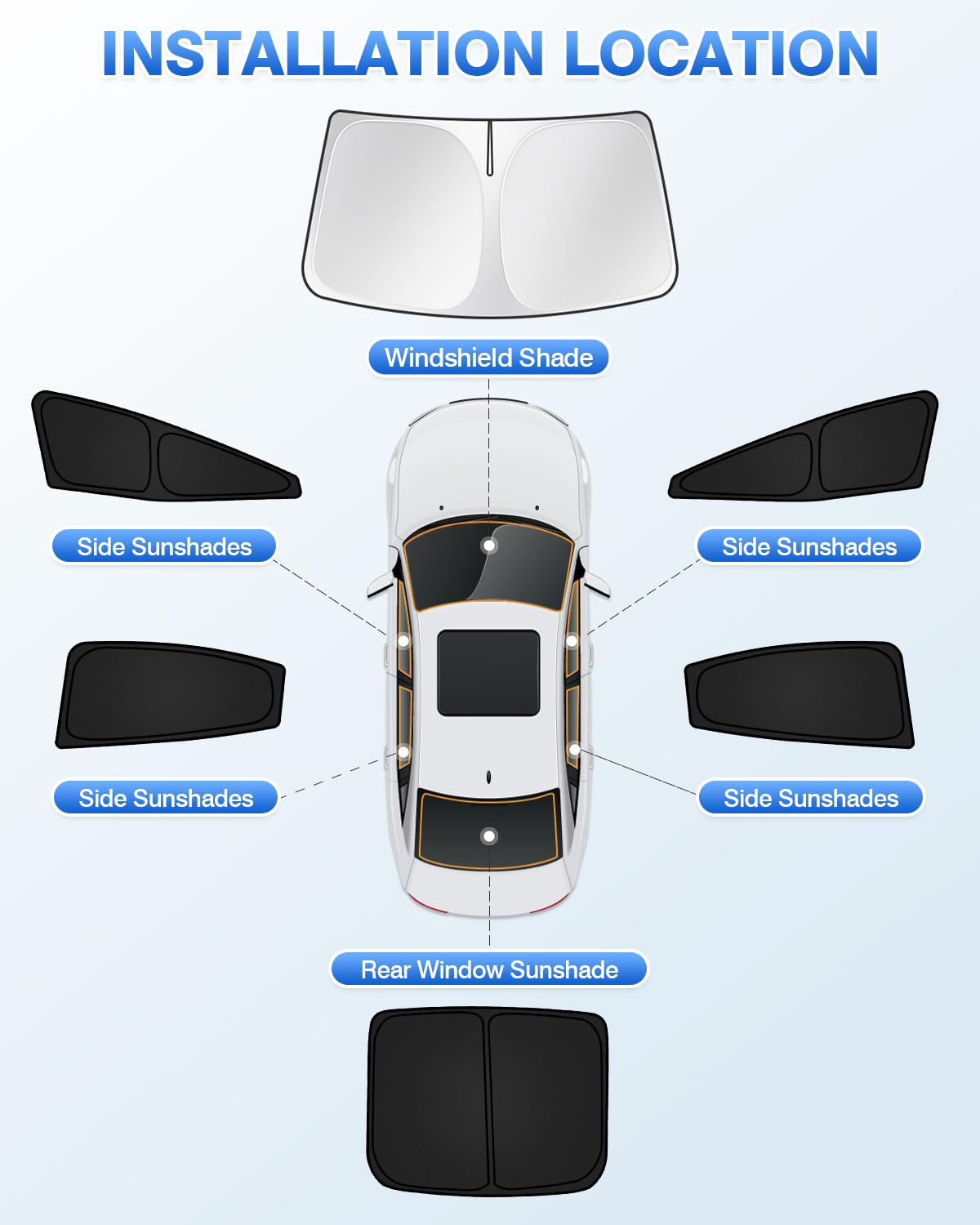 Canvcle Black Sunshades for Toyota Prius 2023-2025, 6PCS Windshield & Window Shade Cover, Privacy Protection, Keeps Vehicle Cool