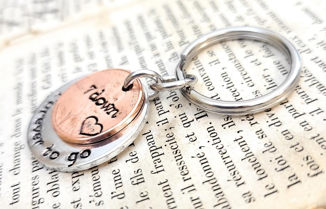 7 Year Anniversary, 7Th Anniversary Gift, Lucky 2018 Copper Penny Down Forever To Go Coin Key Chain, Copper Anniversary Gift