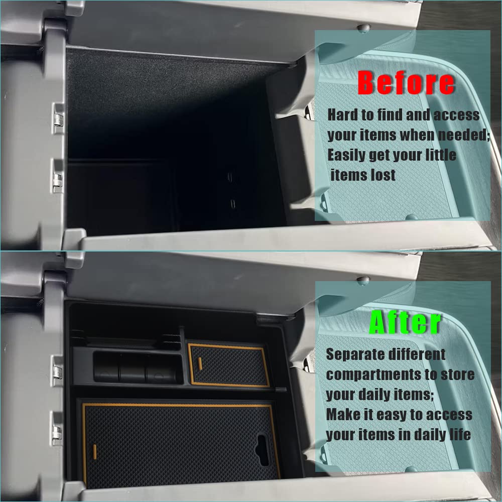 Bestevmod For Rivian R1T & R1S Accessories Center Console Organizer Tray Armrest Storage Box Abs Material With Pvc Trim Compatib