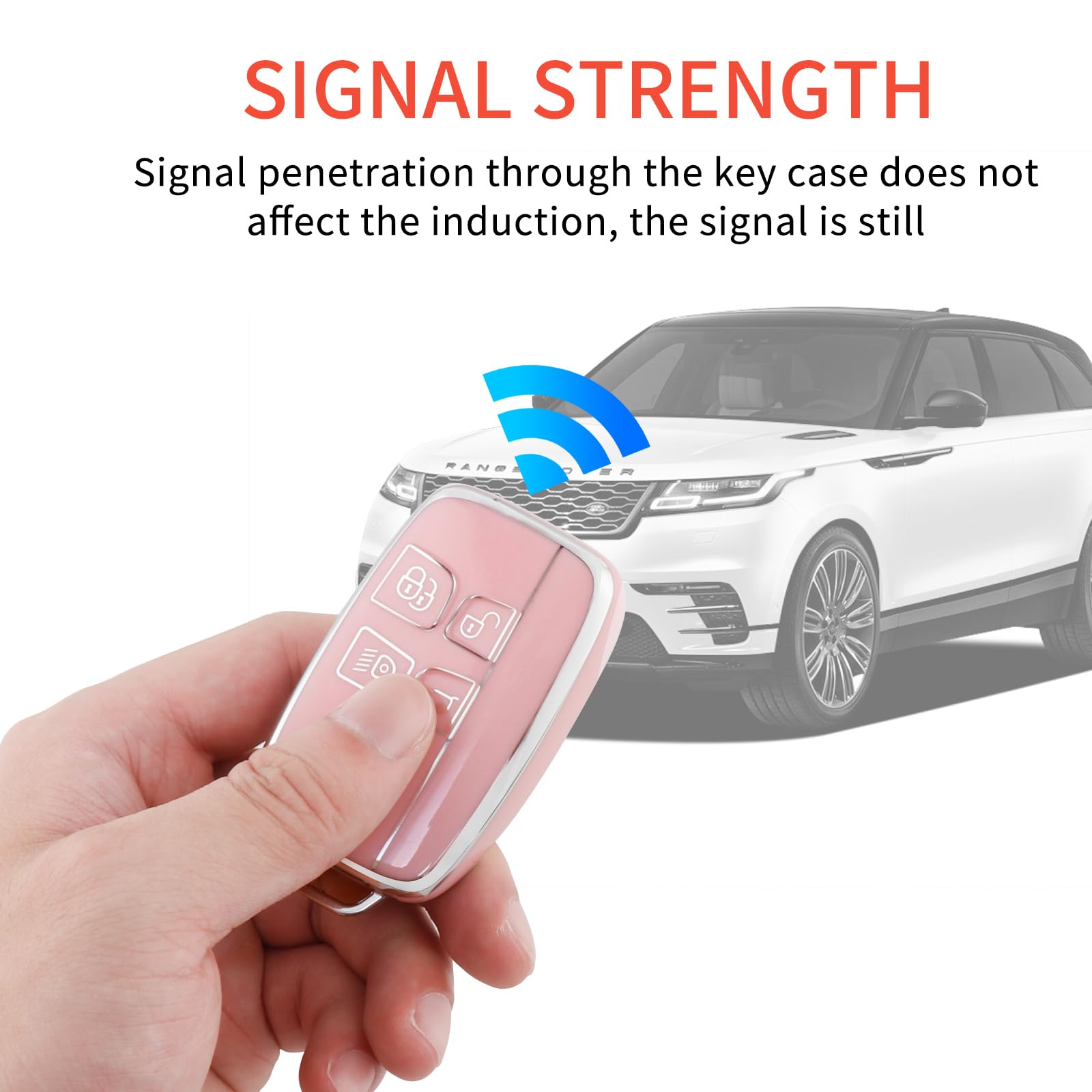 Pangpai Pink Key Fob Cover for Land Rover Jaguar, Soft TPU Key Case Protection with Bling Keychain Fit for Evoque Velar Sport Di