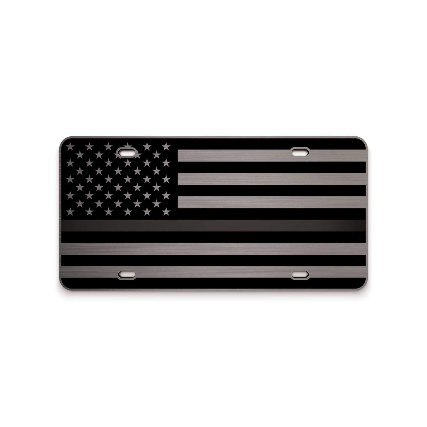 Jass Graphix Thin Silver Gray Line American Flag License Plate Correctional Officers Matte Black On 1/8 Brushed Aluminum Composite Heavy Duty Tactical Patriot Usa Car Tag