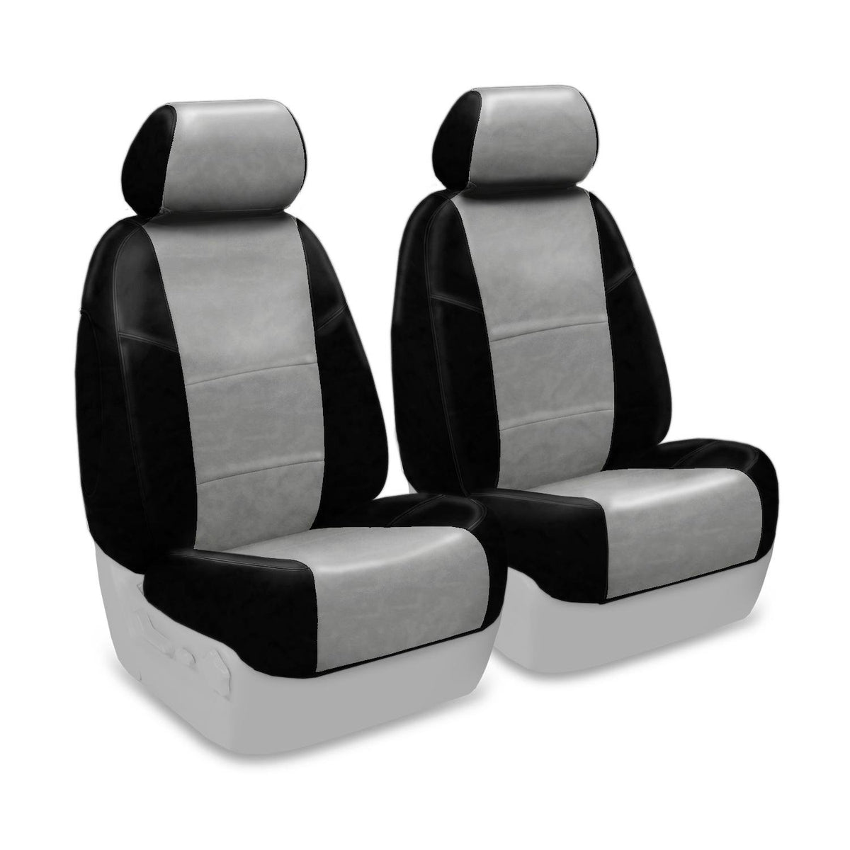 Coverking Custom Fit Front 50/50 Bucket Seat Cover for Select Jeep Grand Cherokee Models - Premium Leatherette 2-Tone (Light Gra