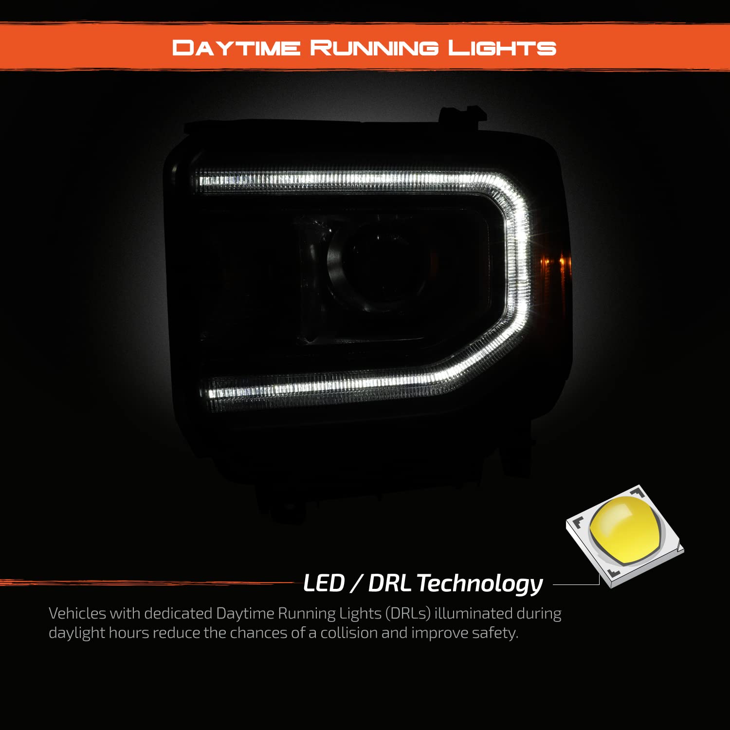 Akkon - Fit 2016-2019 Gmc Sierra [Hid/Xenon Model] W/Led Drl Projector Headlights Lamps Oe Style Left Driver