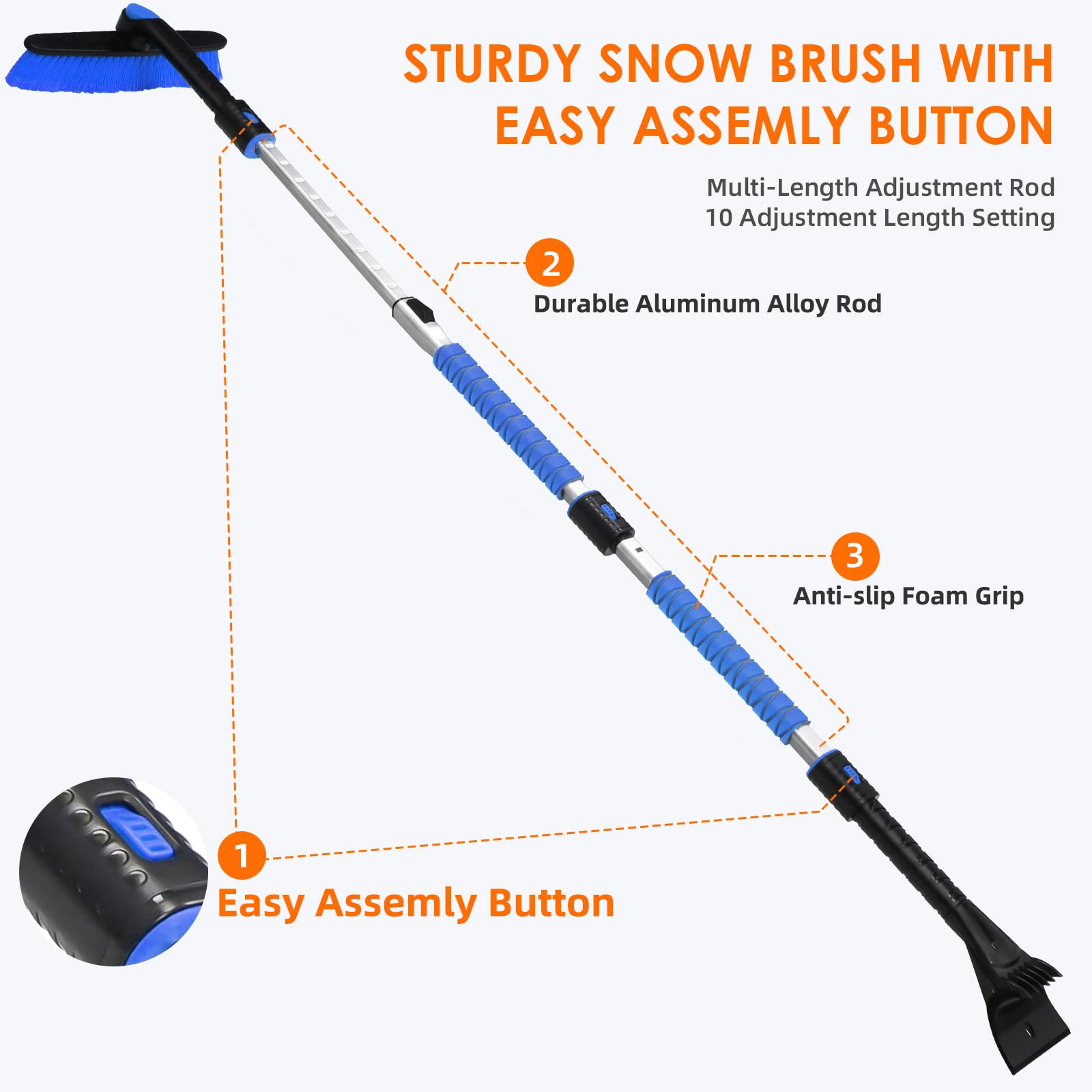 Astroai 62.4'' Ice Scraper And Extendable Snow Scraper For Car Windshield With Foam Grip And 360