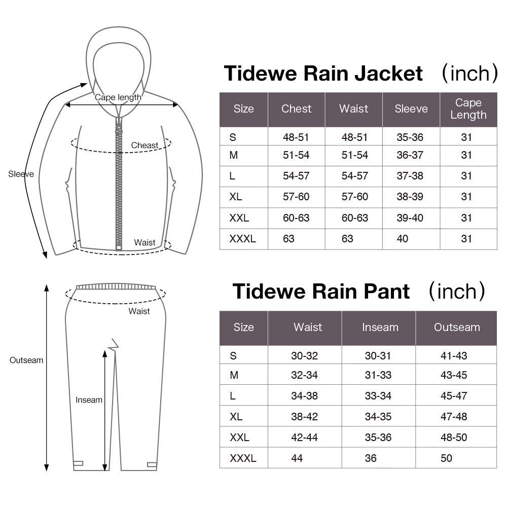 Tidewe Rain Suit, Waterproof Breathable Lightweight Rainwear (Blue Size M)