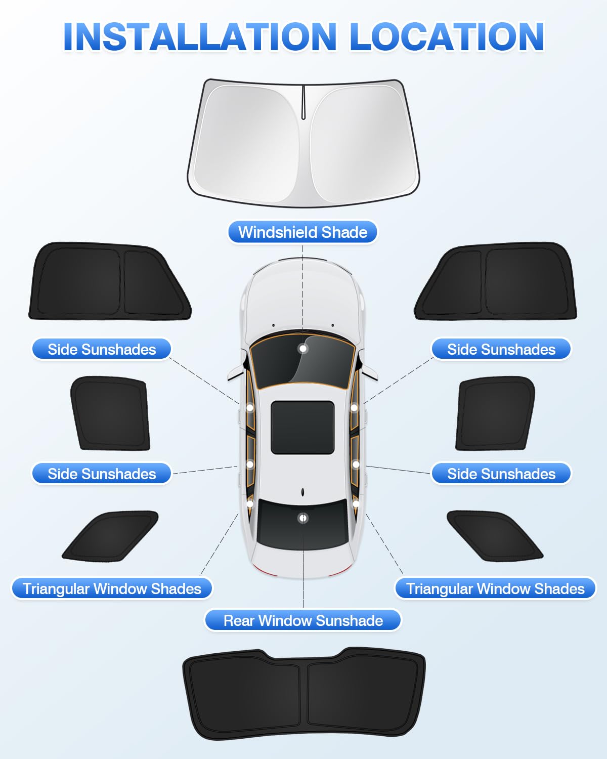 Canvcle Black Sunshades for Ford Explorer 2011-2019 - Windshield & Side Window Cover, 8PCS Privacy Protection, Keeps Vehicle Cool