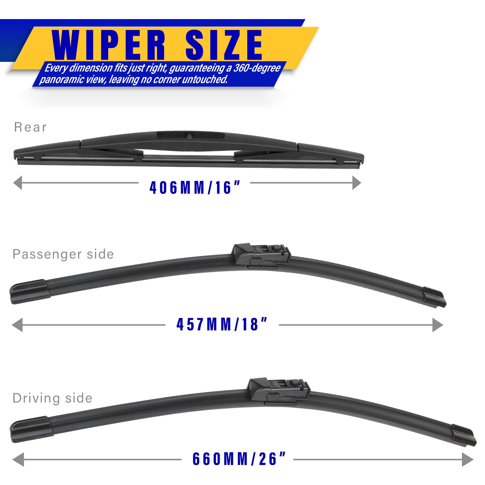 3 Wipers Replacement For 2020-2024 Subaru Outback, Windshield Wiper Blades Original Equipment Replacement - 26''/18''/16'' (Set