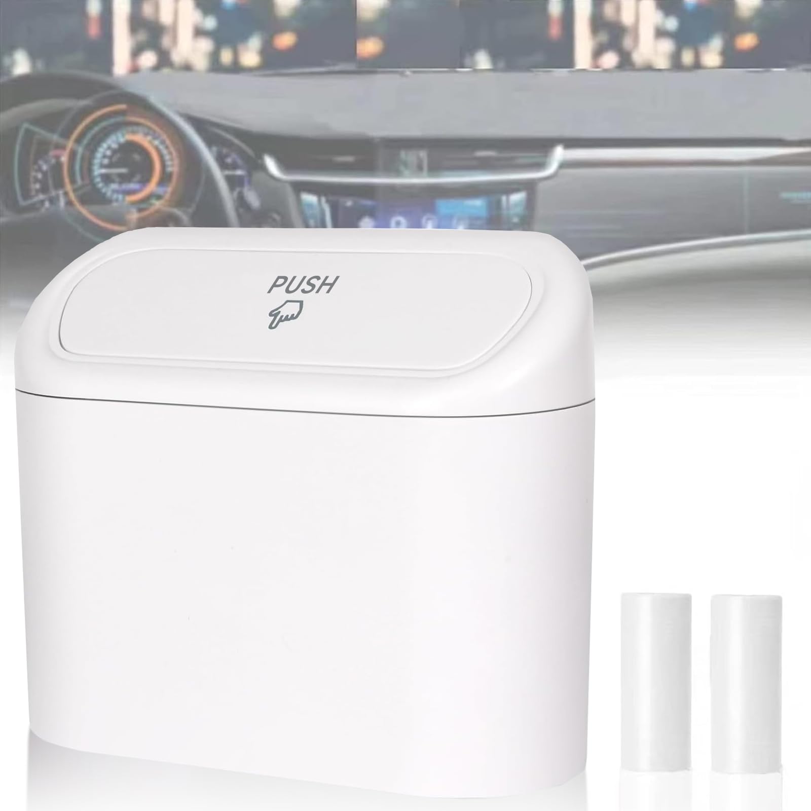 Tulsondai Mini Car Bin With Lid And 2 Trash Bags - White, Cute Car Accessory For Storage And Organization, Small Trash Can For K