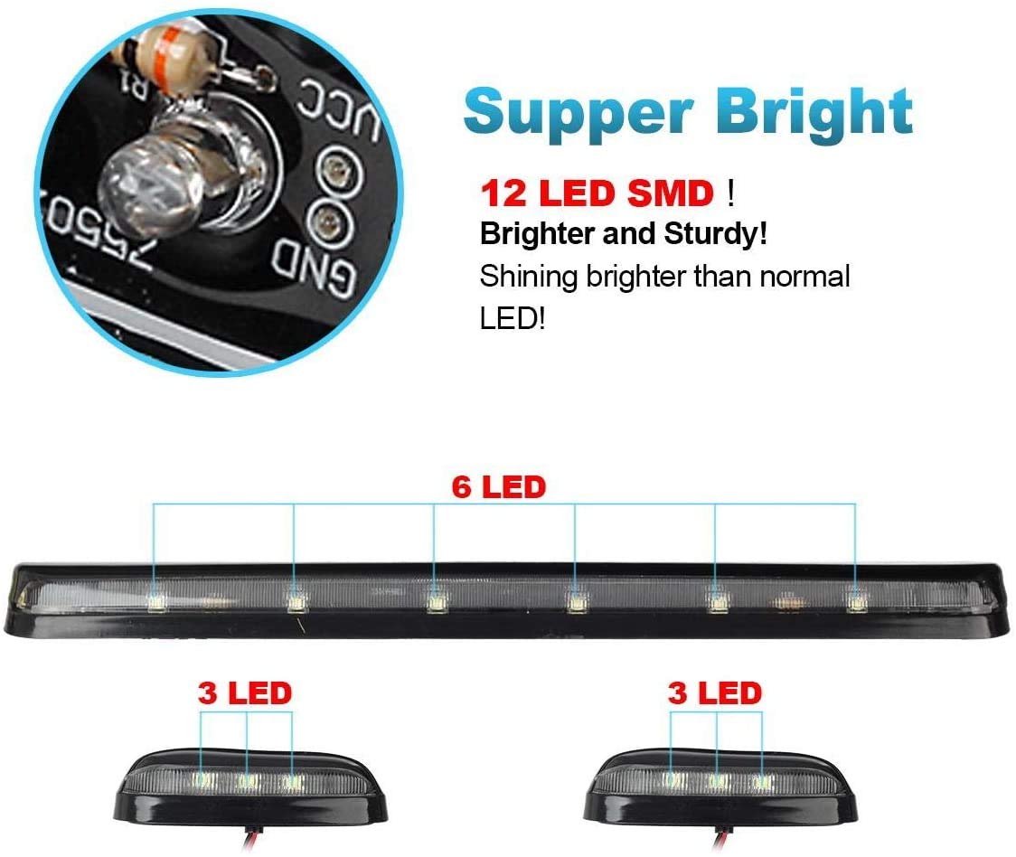 Partsam 3Pcs Clear Lens Cab Roof Marker Lights 12Led Amber Top Assembly Light Compatible With Silverado/Sierra 1500 2500 3500 25