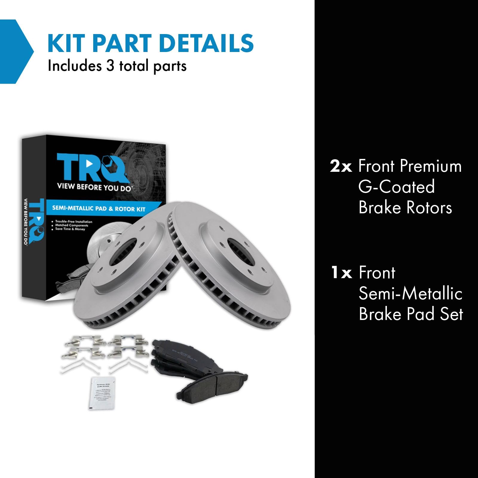 Trq Front Brake Pad & Rotor Kit Brake Pads Brake Rotor Semi-Metallic Premium G-Coated Compatible With 2011-2014 Nissan Leaf 2013