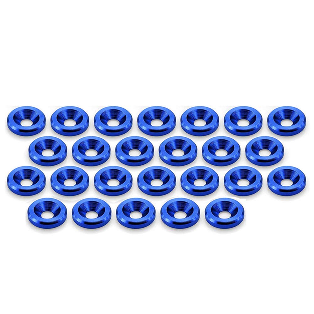 Stetion 25 Pcs Fender Bumper Washer Bolt 6061 T6 Grade M6X20Mm Cnc Finishing Washer Engine Bay Dress Up Fastener Kit (Blue)