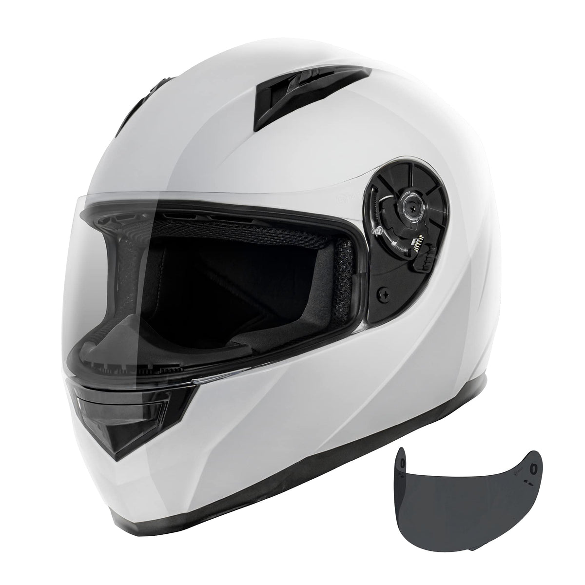 Vcan Vx Lightweight Full Face Motorcycle Street Bike Helmet With Extra Tinted Visor Dot Approved (White, Medium)