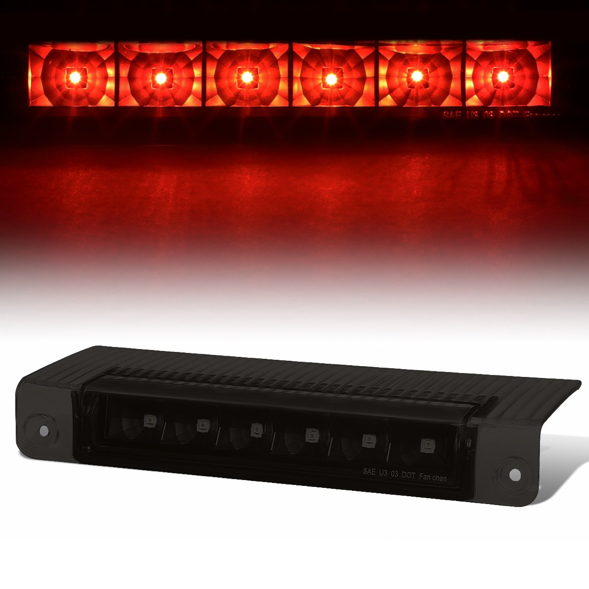 Auto Dynasty Rear High Mount Tinted Housing Red Led 3Rd Third Tail Brake Light Lamp Compatible With Chevy Express/Gmc Savana 03-