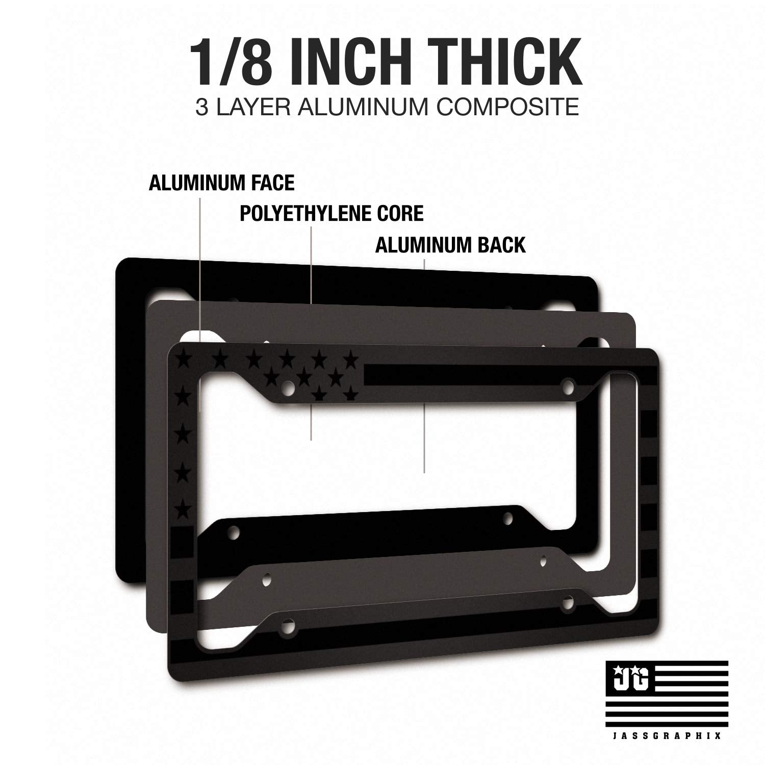 Jass Graphix Almost Invisible American Flag License Plate Frame - Black On Black - Tactical- Car Tag Frame