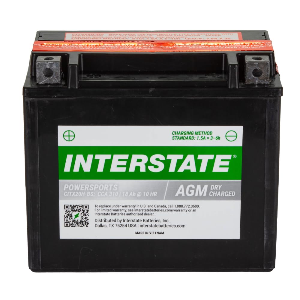 Interstate Batteries Ytx20H-Bs 12V 18Ah Powersports Battery 310Cca High-Performance Agm Rechargeable Replacement For Arctic Cat,