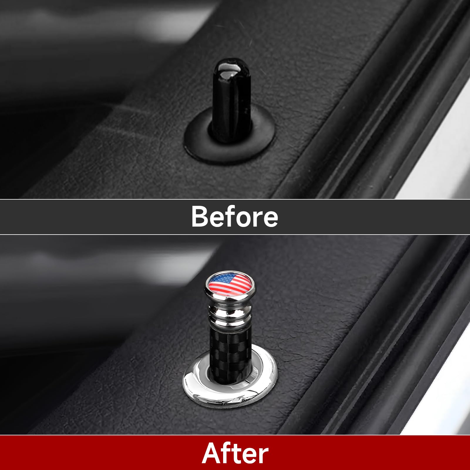 4Pcs Car Door Lock Knobs Carbon Fiber Door Lock Bolt Pin Cover American Flag Universal Modification Interior Accessries (Red Flag)