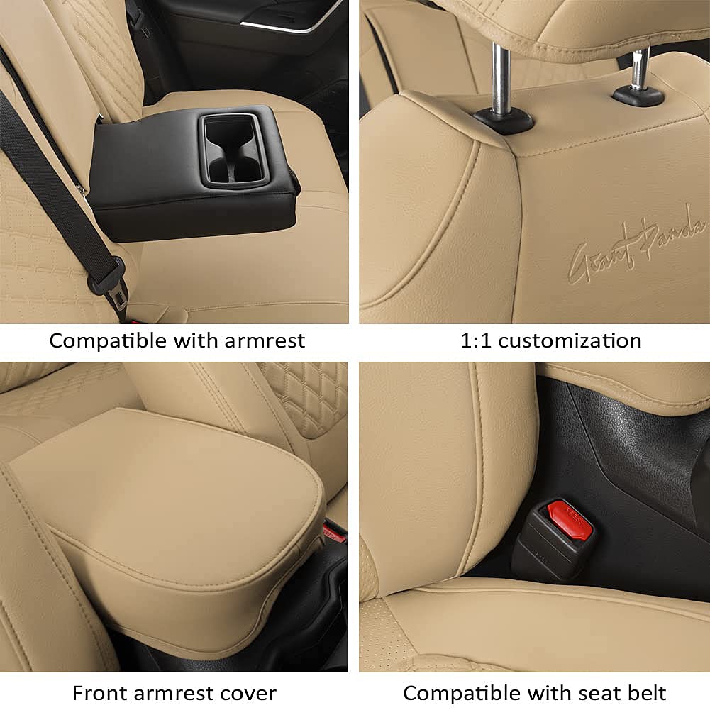 GIANT PANDA Pu Leather Car Seat Covers Full Set Custom Fit for Toyota RAV4 Hybrid LE/Hybrid Limited/Hybrid XLE/Hybrid XLE Premiu