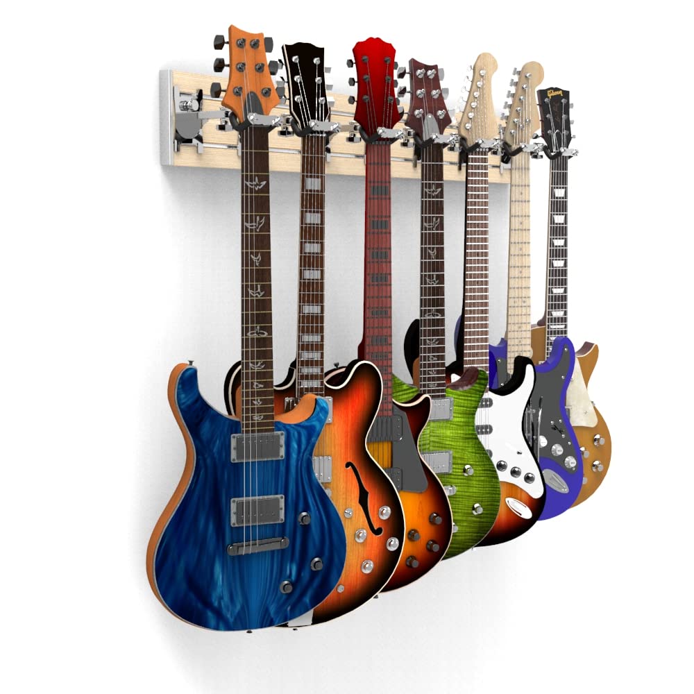 Horizontal Guitar Wall Mount  7 Chrome Guitar Hooks: Guitar Rack  Guitar Hanger Wall Mount Guitar Holder Stand, Banjo  Ukulele W