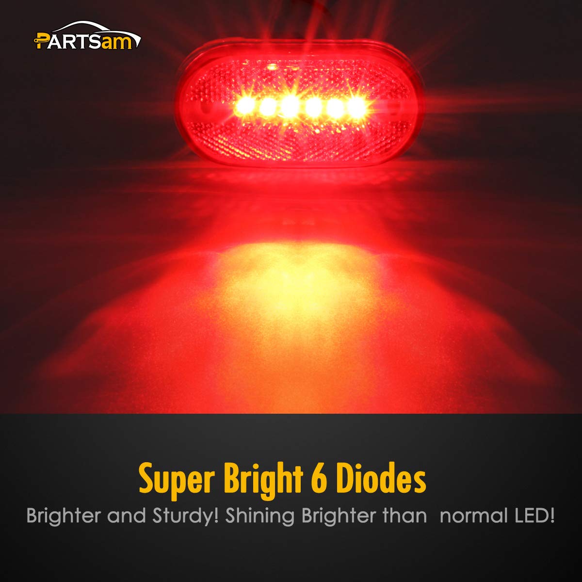 Partsam 5Pcs 12V 4 Inch Oblong Red Side Marker Clearance Lights 6 Diodes With Reflex Lens [Dot Certified] Surface Mount 2X4 Rect