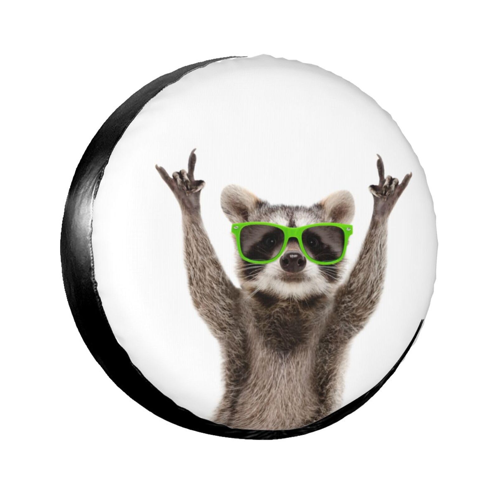 Funny Raccoon in Green Sunglasses Spare Tire Cover Cute Animal Tire Wheel Covers Waterproof Weatherproof Wheel Tire Protector Ty