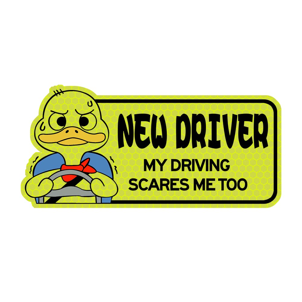 Biinfu Reflective New Driver Sticker, Student Driver Decal For Car, Vehicle Keep Distance Sign Bumper Funny Duck Sticker-Yellow