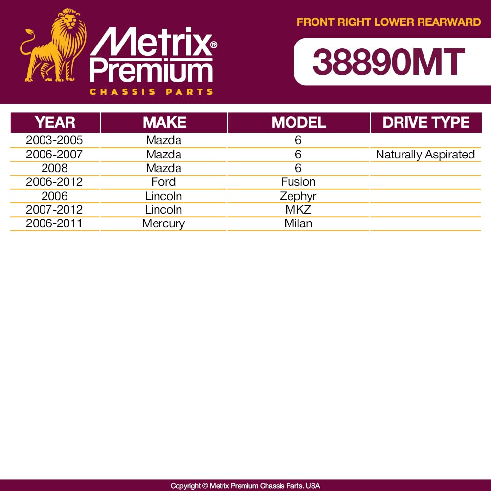 Metrix Premium Chassis Parts - Front Right Lower Rearward Control Arm W Ball Joint & Bushing Assembly Fits 03-08 Mazda 6, 06-12
