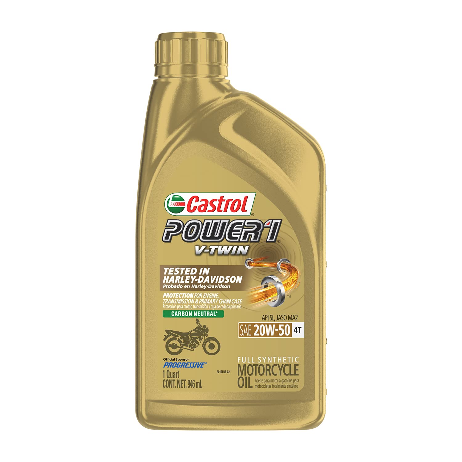 Castrol Power1 V-Twin 20W-50 Full Synthetic Motorcycle Oil, 1 Quart, Pack Of 6