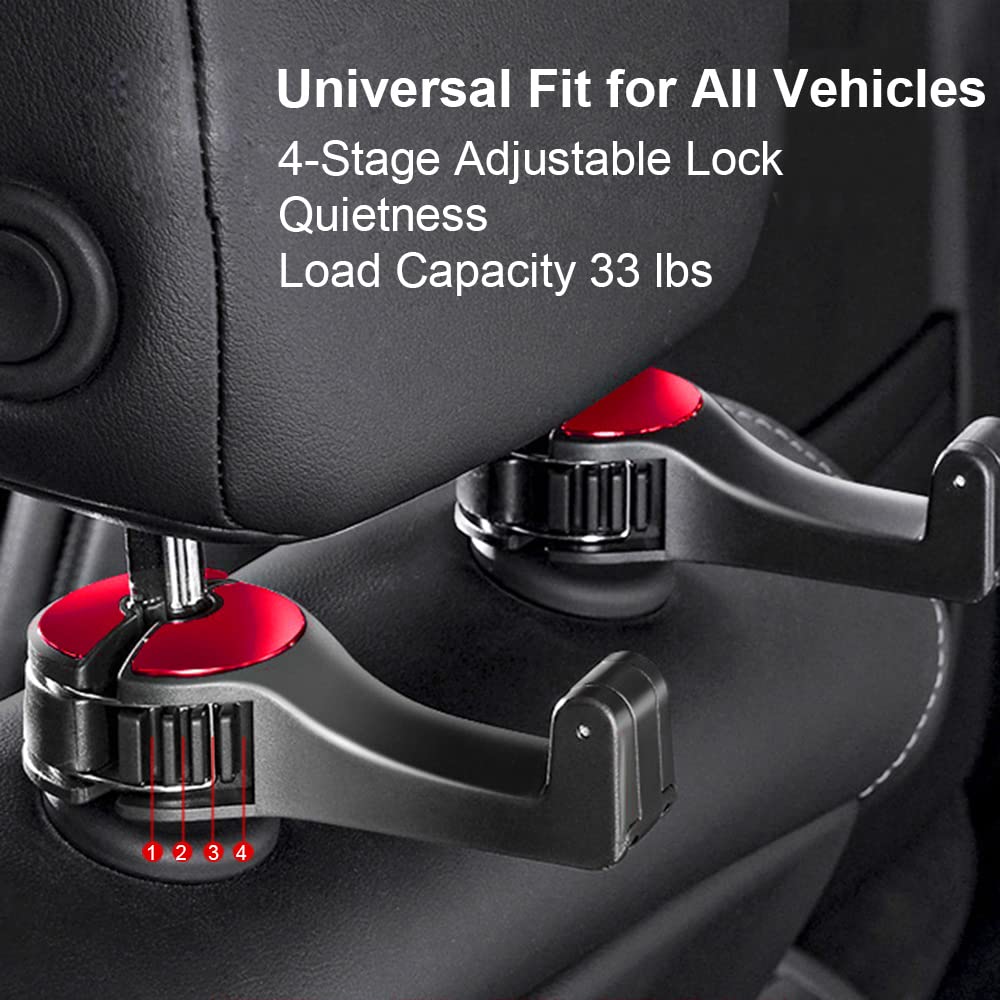 Udikefo Universal Car Vehicle Back Seat Headrest Mobile Phone Holder Hanger Holder Hook For Bag Purse Cloth Grocery (Red - 2 Pac