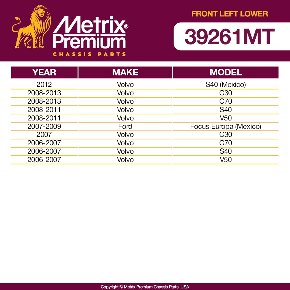 Metrix Premium Chassis Parts - Front Left Lower Control Arm W Ball Joint & Bushing Assembly Fits 12 Volvo S40 (Mexico), 08-13 C3