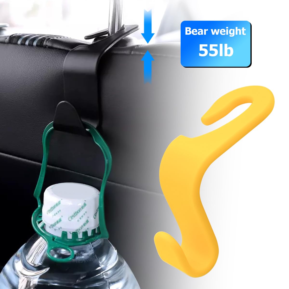 4Pcs Car Back Seat Headrest Hooks, Rear Car Seat Storage Headrest Hanger Holder Hooks Organizer, Universal Auto Interior Accessories For Bag Purse Handbag Cloth Coats Grocery (Yellow)