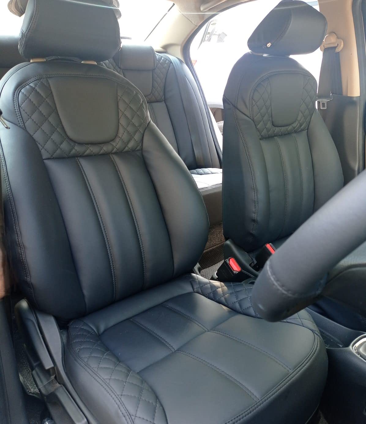 3D FRONTLINE PU Leather Best Fit Blackk Car Seat Cover Compatible with Chevrolet Beat