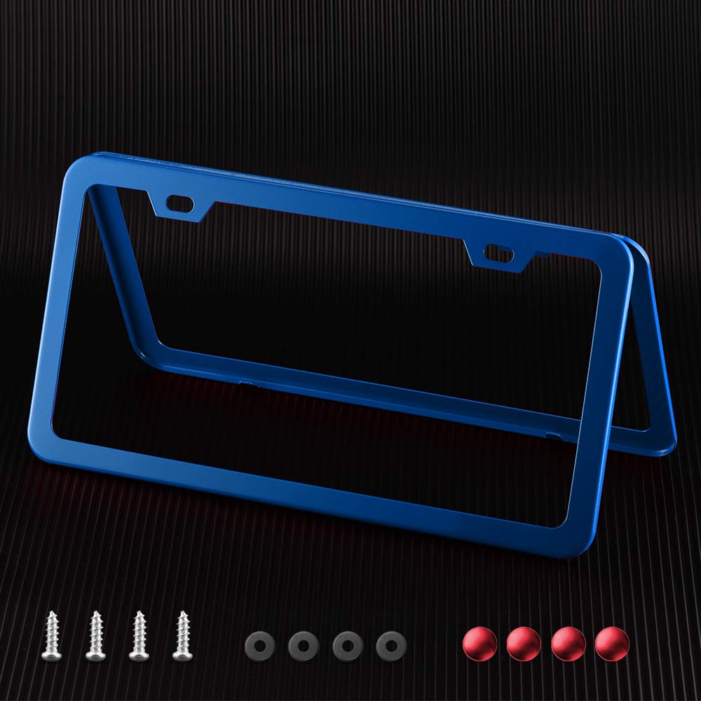 Deselen Blue License Plate Frame, Metal Thin Stainless Steel With 2 Holes Screw Cap, 2 Pack (Blue)
