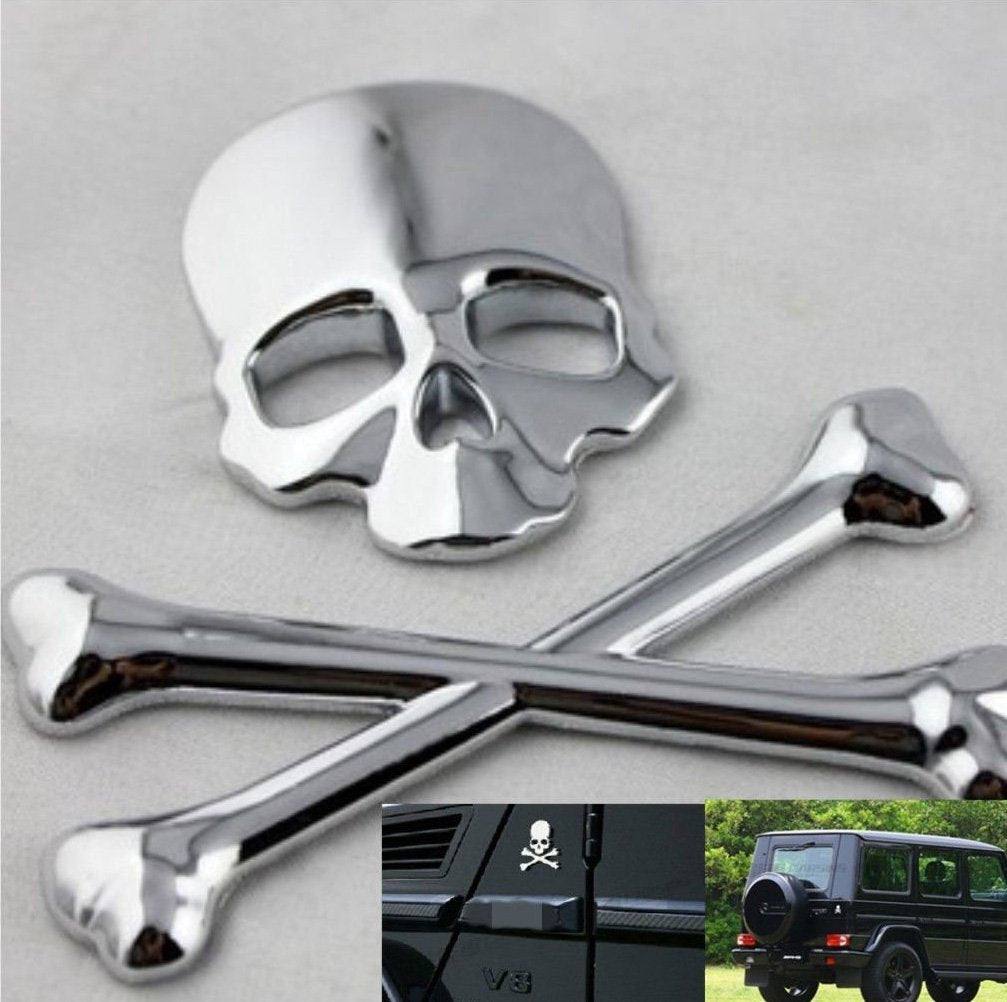 T Tocas Skull Crossbone Pirate Car 3D Emblem Logo Chrome Metal Badge Sticker Decal Decorations Side Rear Trunk Sticker Universal For Car Truck Silver