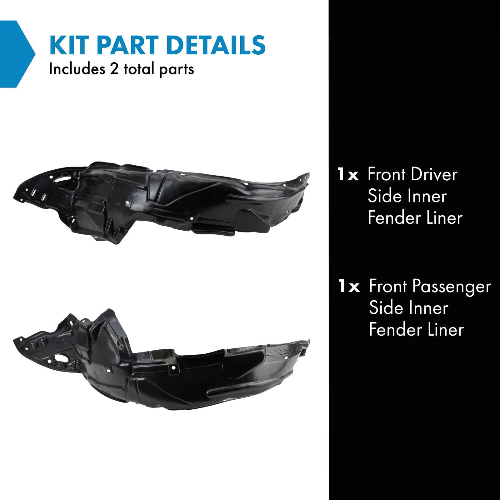 Trq Front Inner Fender Liner Set Compatible With 2006-2011 Honda Civic Ho1248130 Ho1249130 Ho1250106 Ho1251106