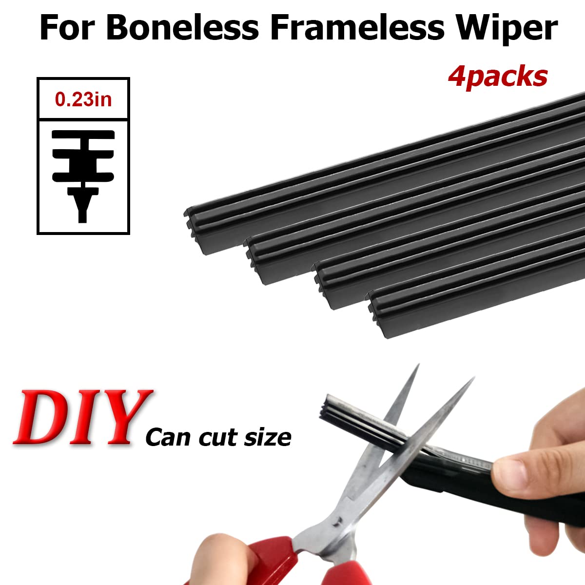 4Pcs Car Windshield Wiper Blade Strips, Diy Silicone Car Frameless Window Boneless Replacement, Auto Adjustable Insert Rubber Wi