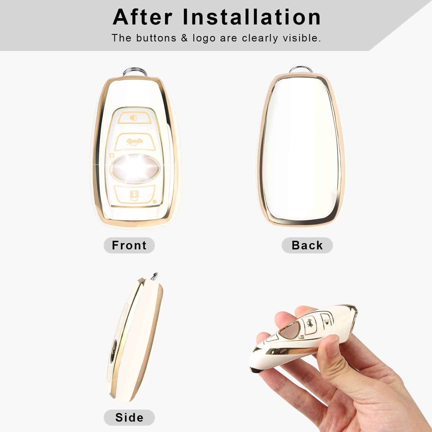 Qbuc For Subaru Key Fob Cover Case With Genuine Leather Keychain For Subaru Forester Crosstrek Ascent Outback Legacy Wrx Etc (Wh