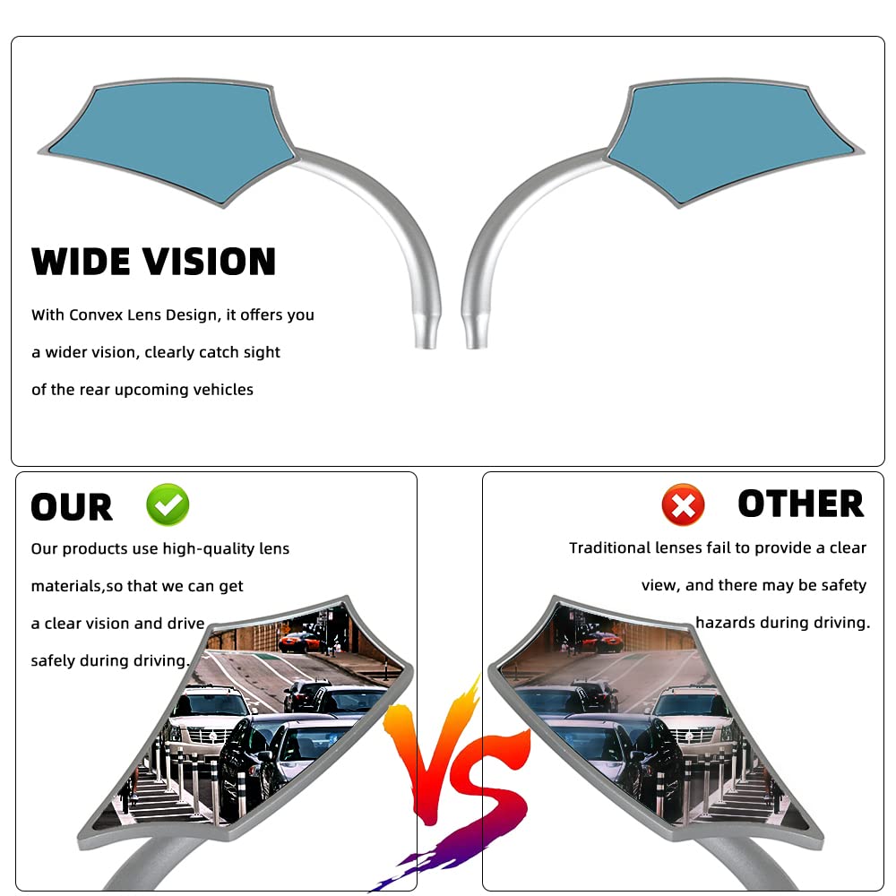 Goodfitment - Sliver Irregular Shape Motorcycle Mirrors,Upgrade Rearview Motorcycle Mirrors With M8 10 Screws Compatible With Ha