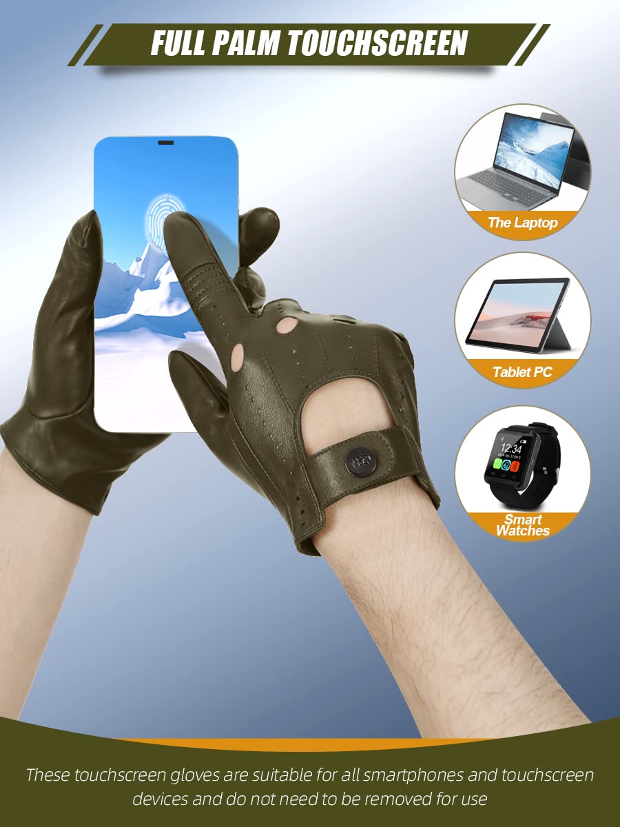 Gsg Men Genuine Leather Gloves Army Green Unlined Biking Touchscreen Driving Gloves Medium,Army Green Palm Hole