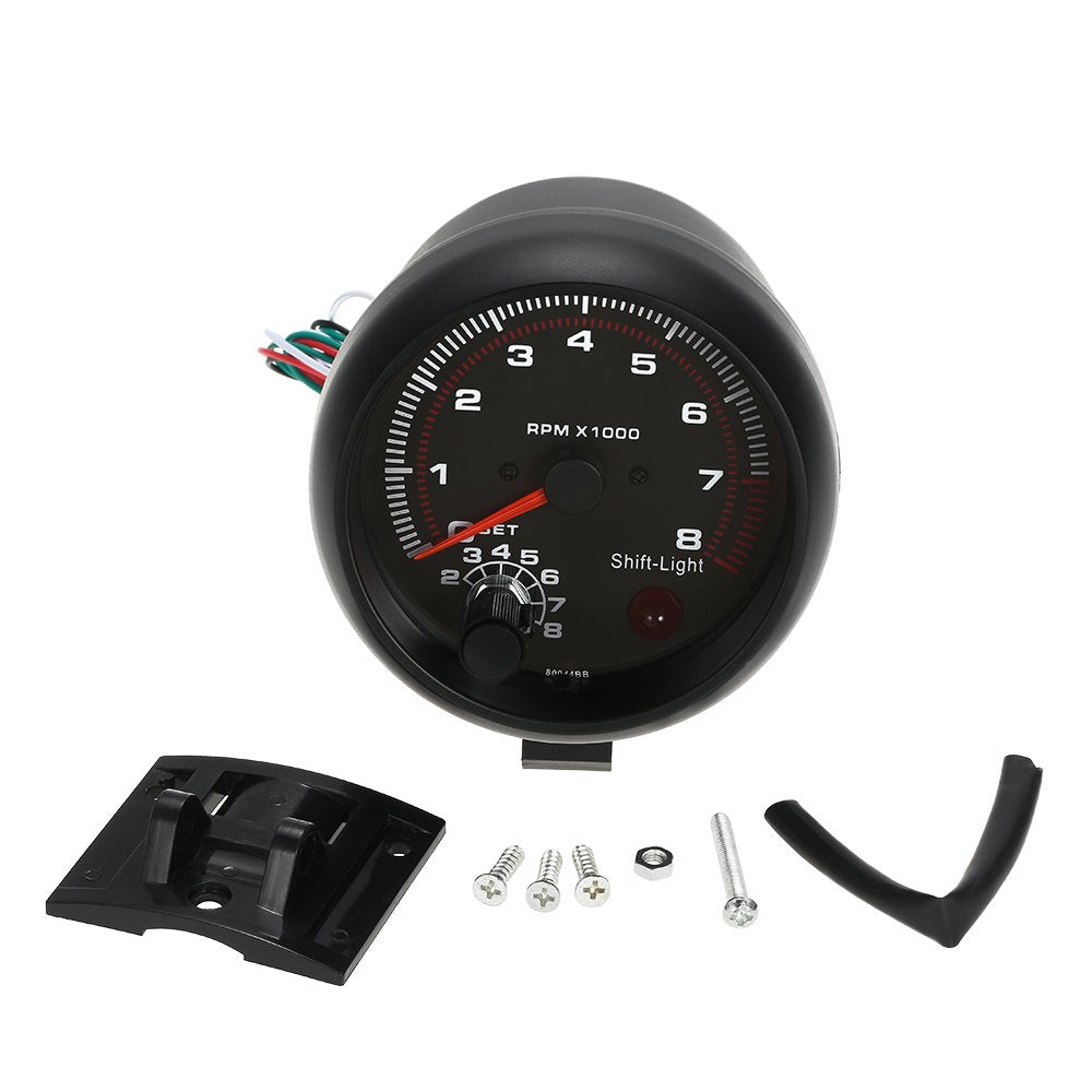 Carrfan- 3.75' Car Universal Black Tachometer Gauge White Inter Shift Light 0-8000 Rpm, Only For 12V Petrol Vehicles